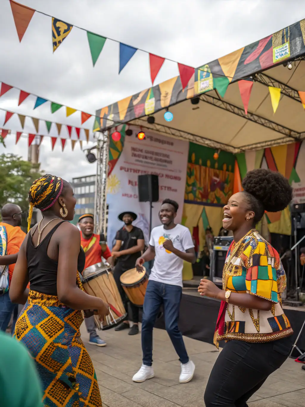 A dynamic image of musicians from different festivals participating in a joint marketing campaign, showcasing the power of collaboration in reaching wider audiences and promoting cultural events.