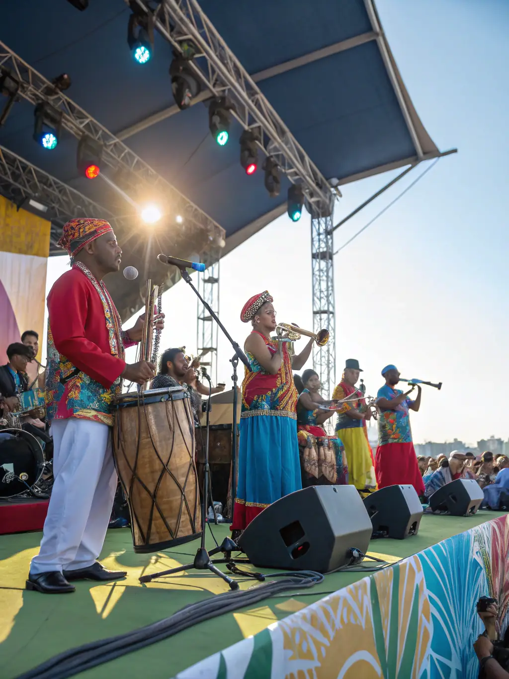 A vibrant scene from an international music festival, showcasing the cultural diffusion promoted by DE CONCERT.