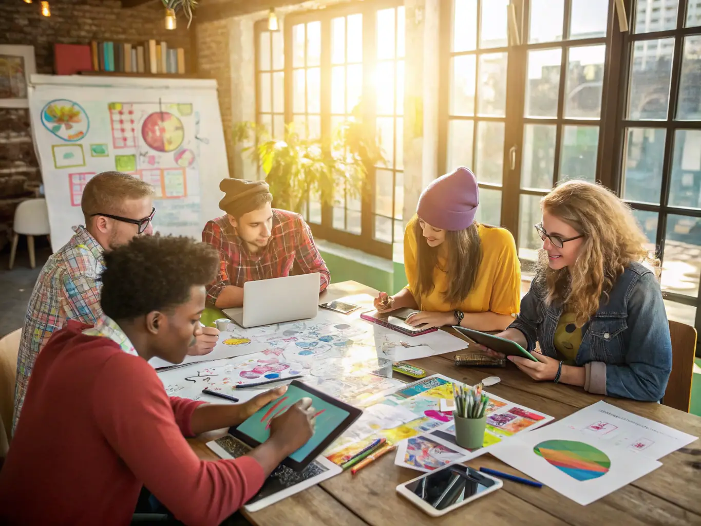 An image of artists from different countries working together in a workshop setting, highlighting the organization's commitment to fostering cultural exchange and mutual understanding.